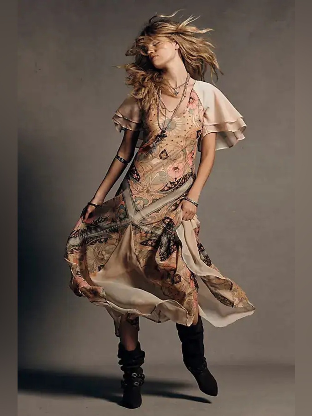 1048. FREE PEOPLE Celestial  Nights Maxi Dress in Fairy Combo Sz S NWOT $228 - Picture 2 of 12
